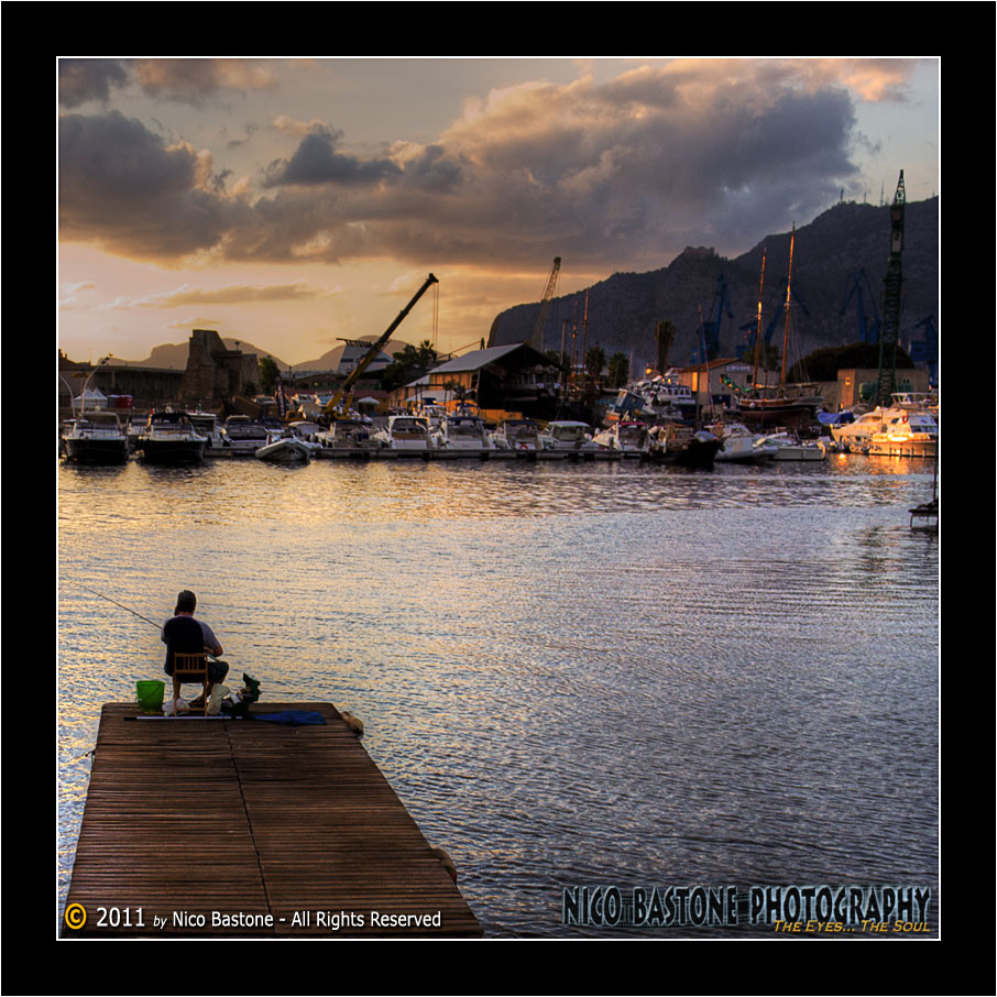 Palermo, La Cala "Pescatore al tramonto - Fisherman at sunset"