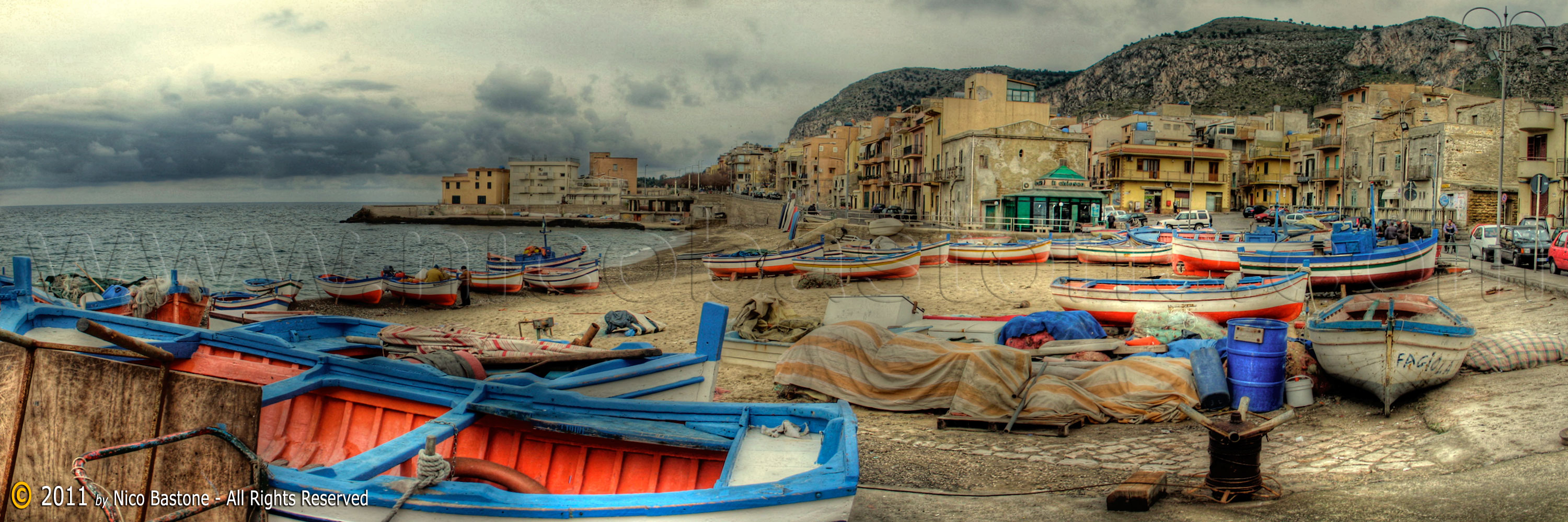 Aspra, Bagheria PA "Panorama con barche. - A large view with boats. 3000x1000 Sicilia, Sicily, Sicile Foto, photos, fotos, immagini, images, pics