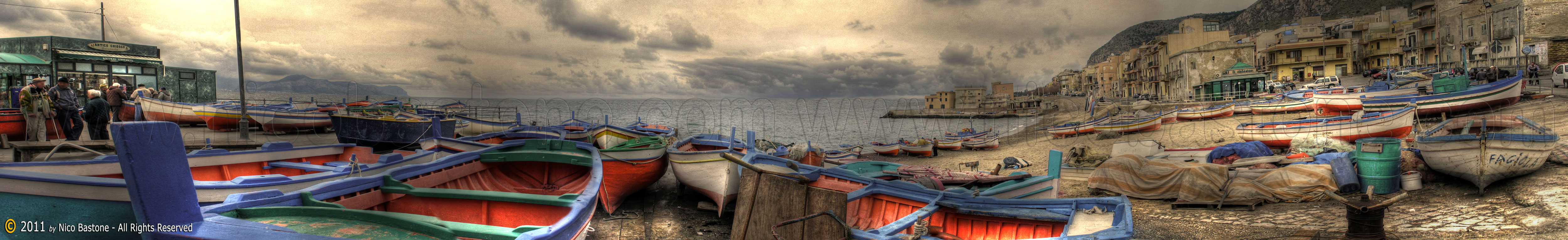 Aspra, Bagheria PA "Panorama con barche. - A large view with boats. 5000x768 Sicilia, Sicily, Sicile Foto, photos, fotos, immagini, images, pics